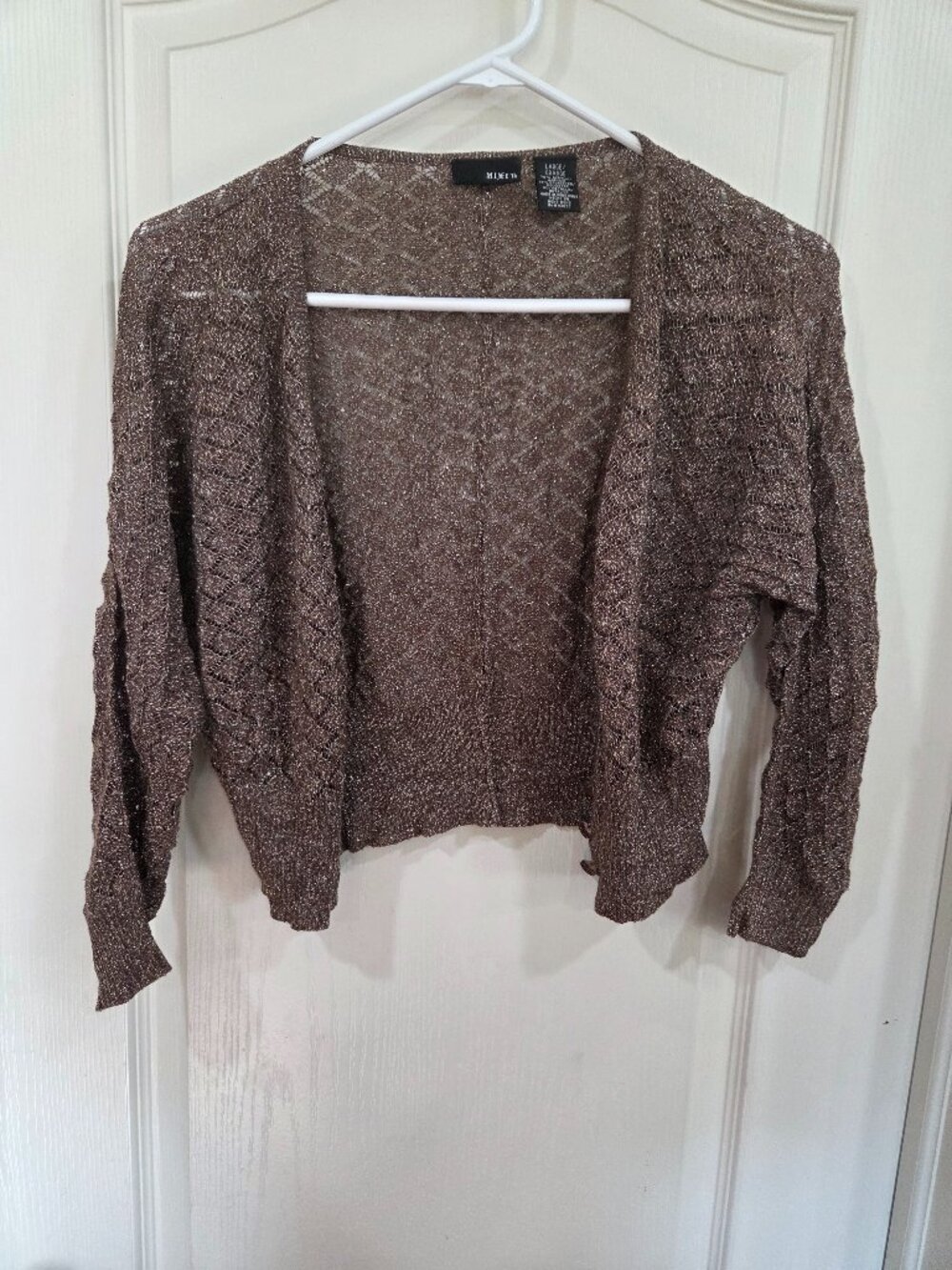 Brown Metallic Open-Knit Cropped Bolero Shrug